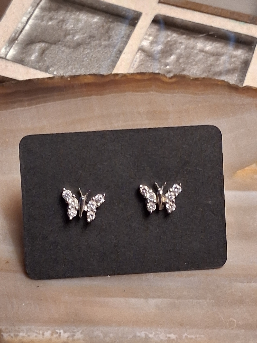 Shimmering Butterfly Crystal Stud Earrings-14k White Gold With Diamond Accent